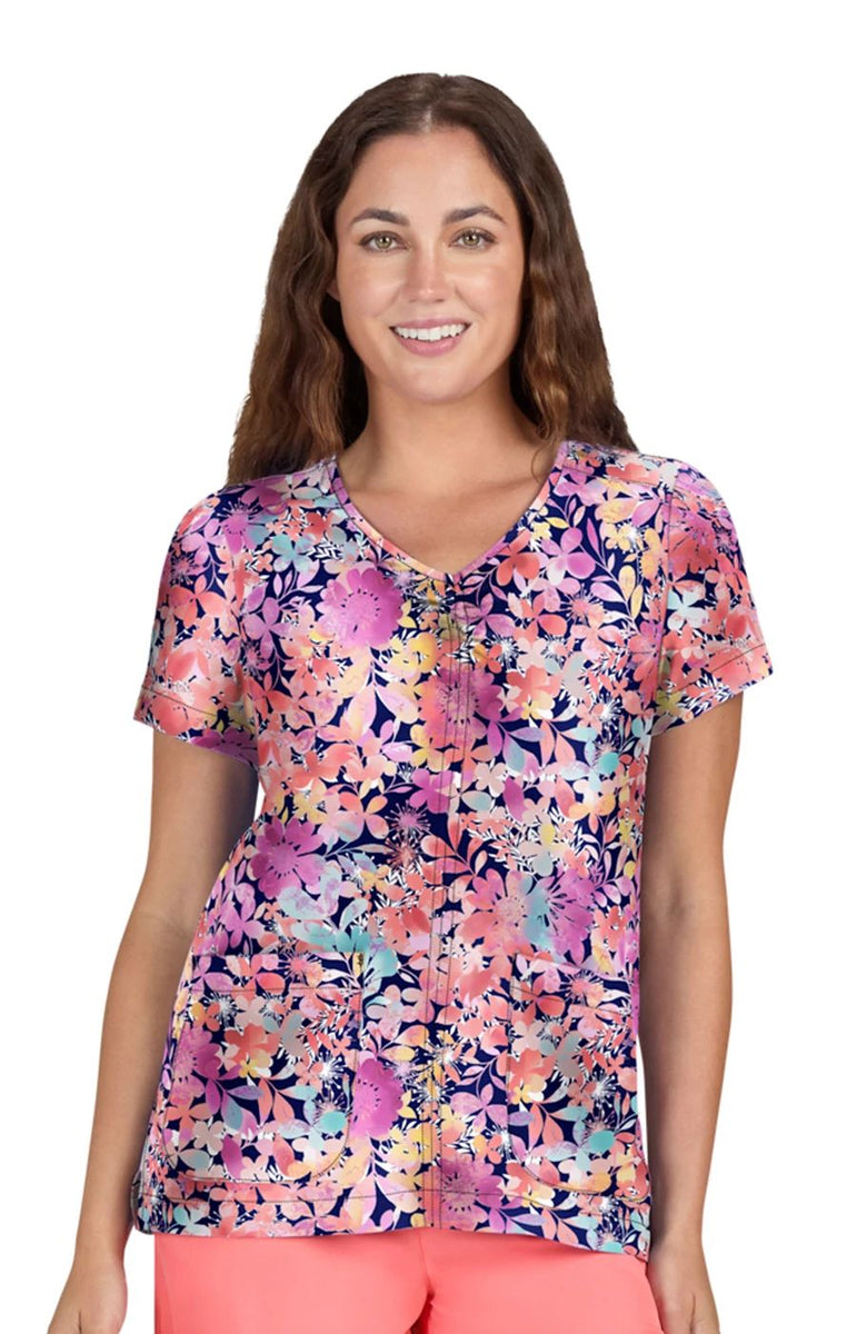 koi Enik Women's 2Pocket EcoFriendly Stretch Print Top