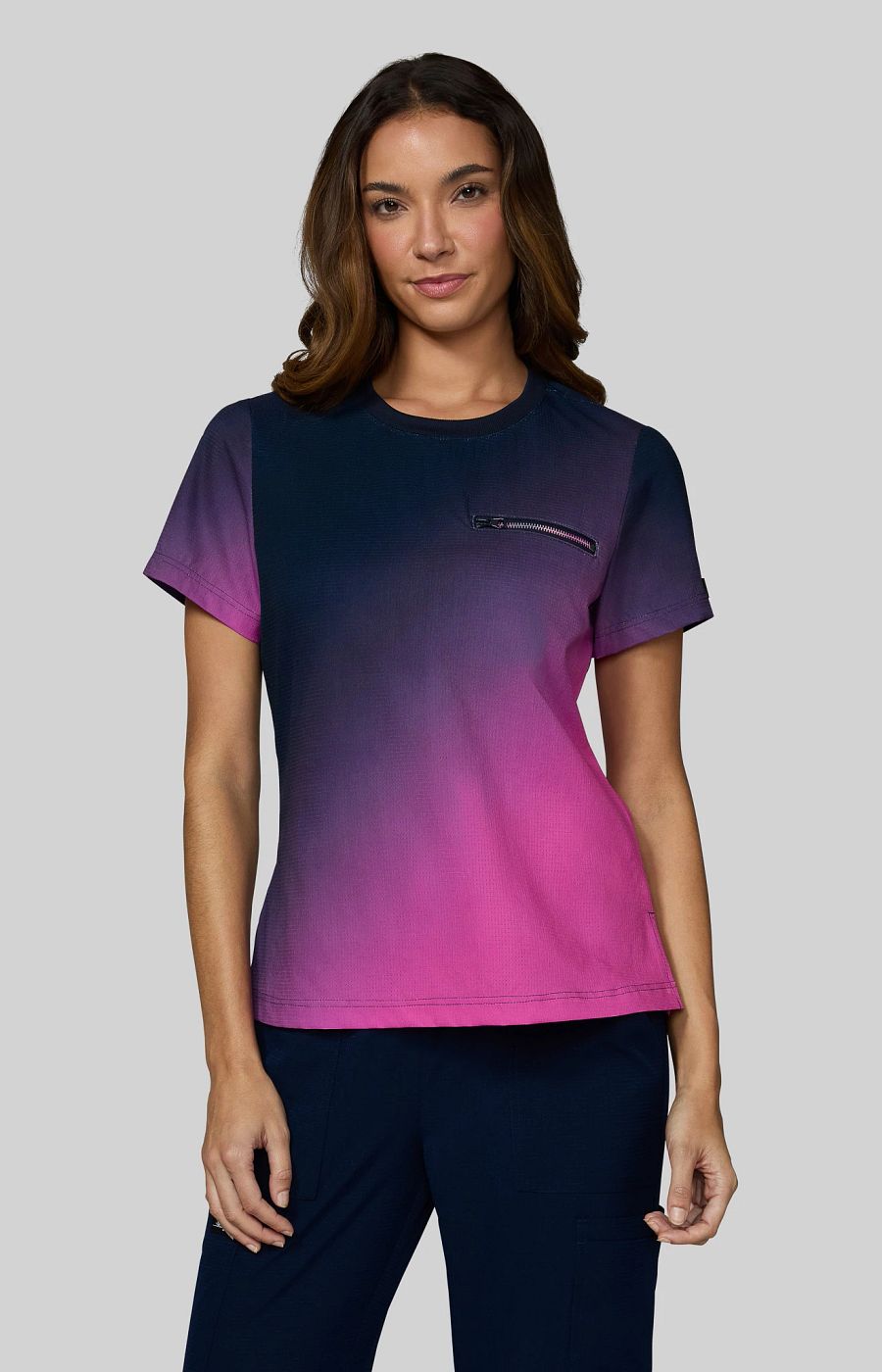 Solis x k Maya Women's 1-Pocket Scrub Top Ripstop Ombre Navy/Hibiscus
