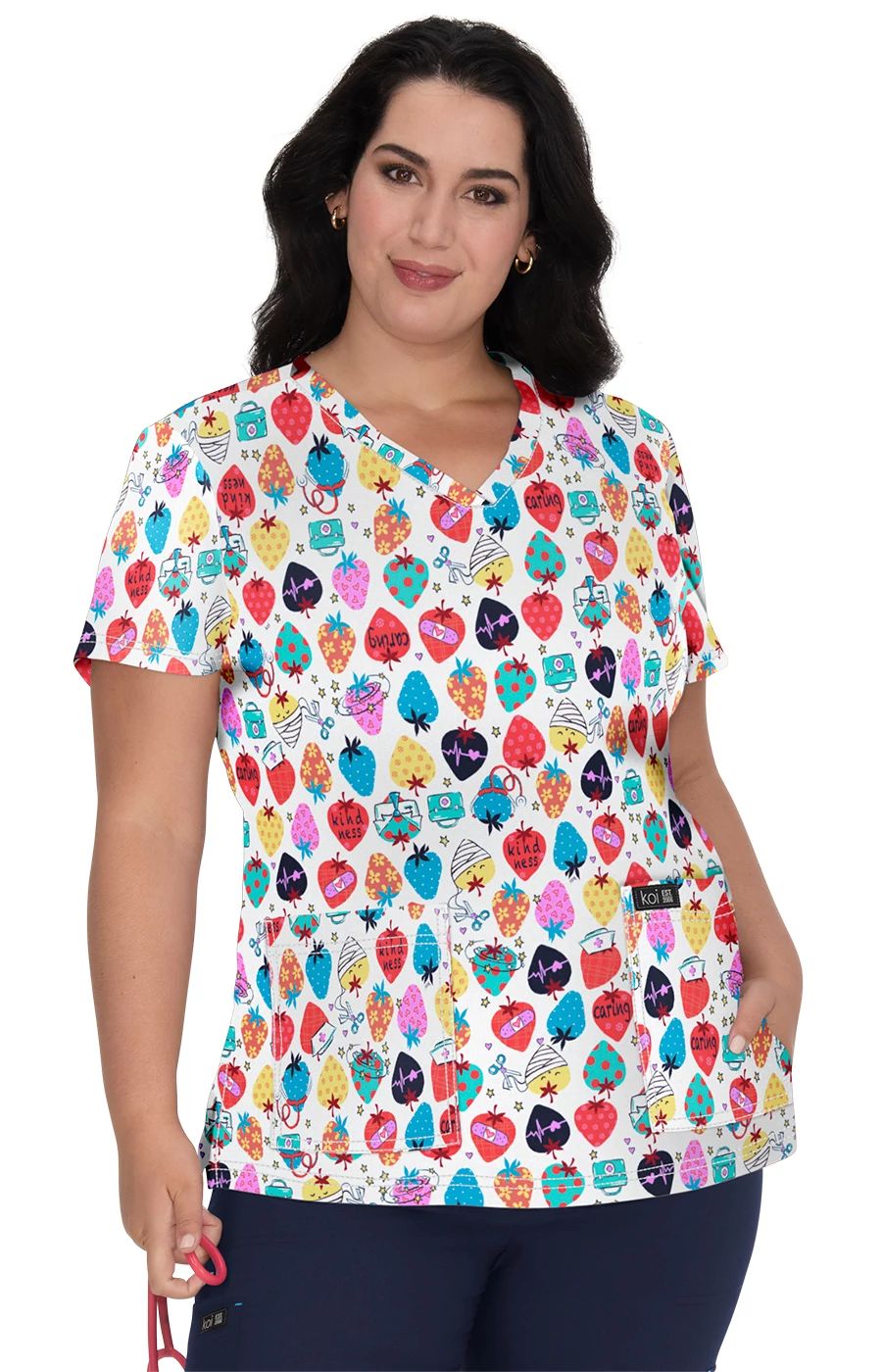koi Basics Leslie Women's 2-Pocket Stretch Print Top