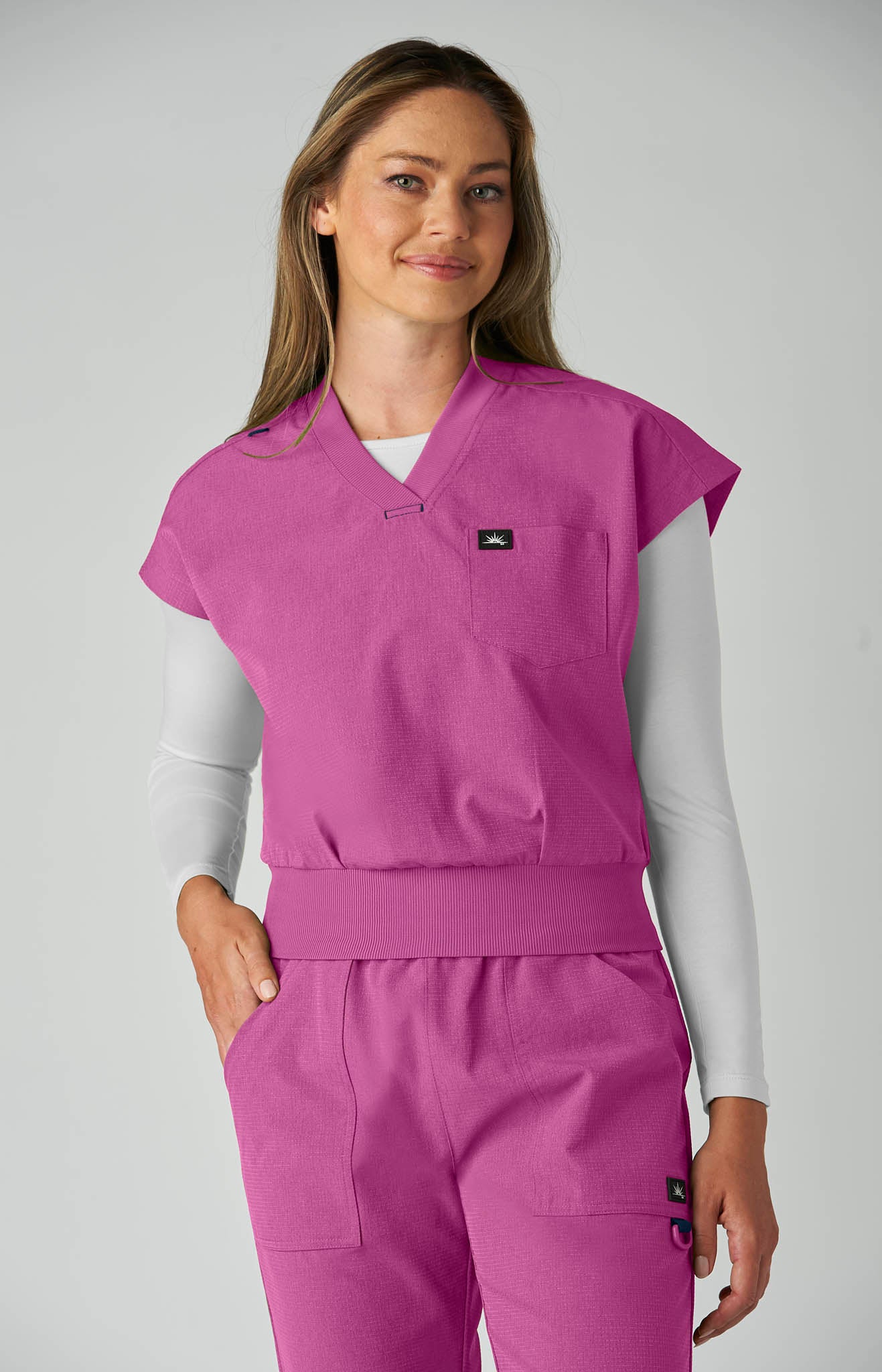 Solis x koi Trinity Women's 1-Pocket Scrub Top Hibiscus Pink