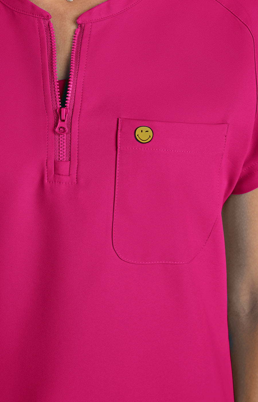 koi | SmileyWorld Ecstatic Women's 1-Pocket Zipper-Neck Scrub Top