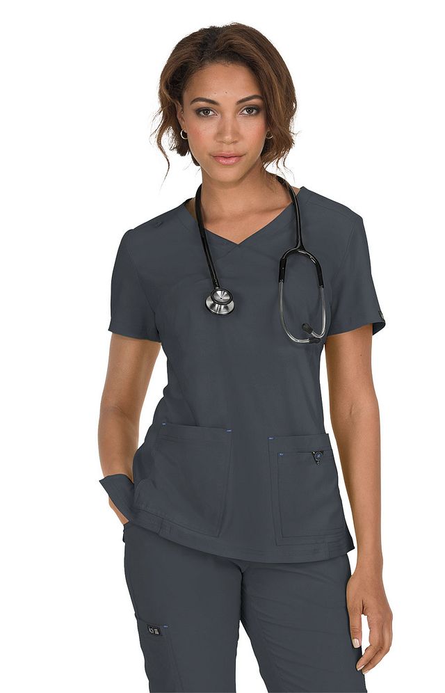 koi Basics Katie Women's 4-Pocket Mock-Wrap Scrub Top